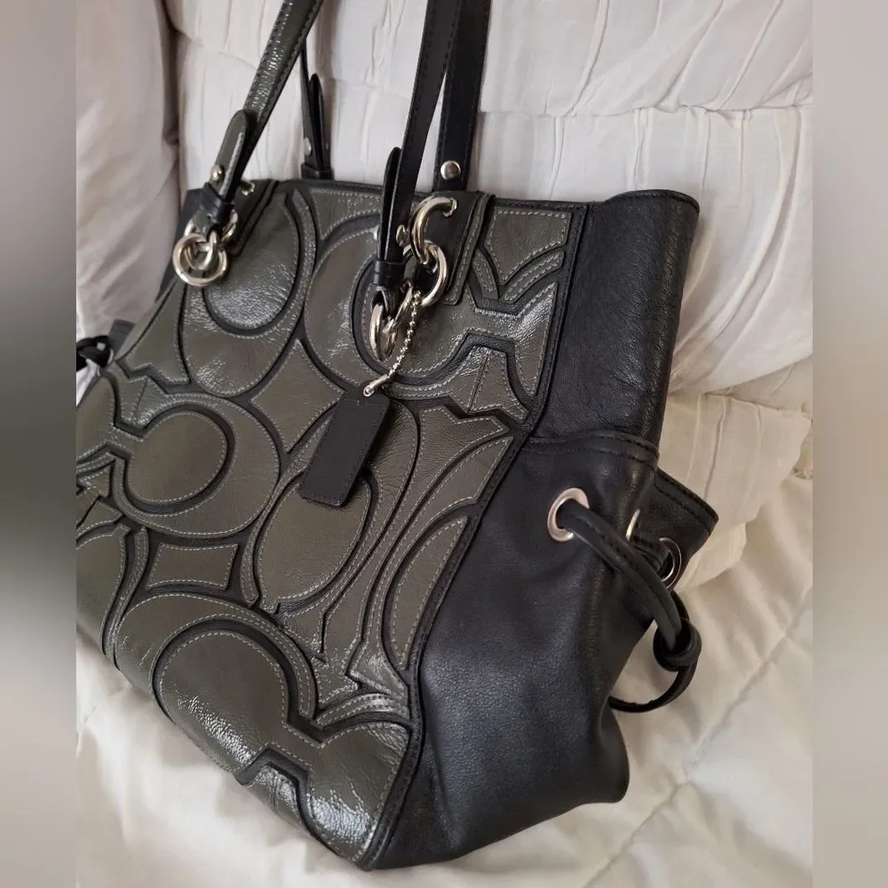 Coach Black and Gray Embossed C Patterned Tote - Picture 9 of 9